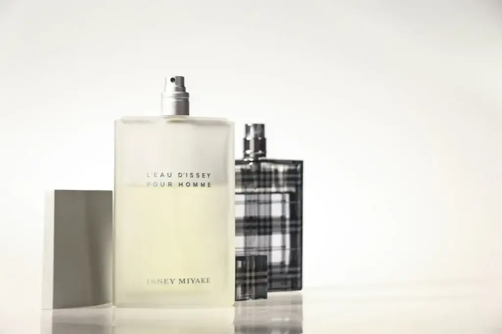 A bottle of Issey Miyake's L'Eau d'Issey Pour Homme, men's cologne