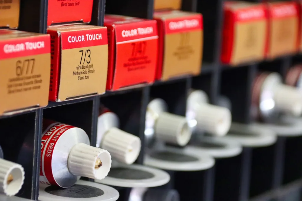 Tubes of hair dye on display