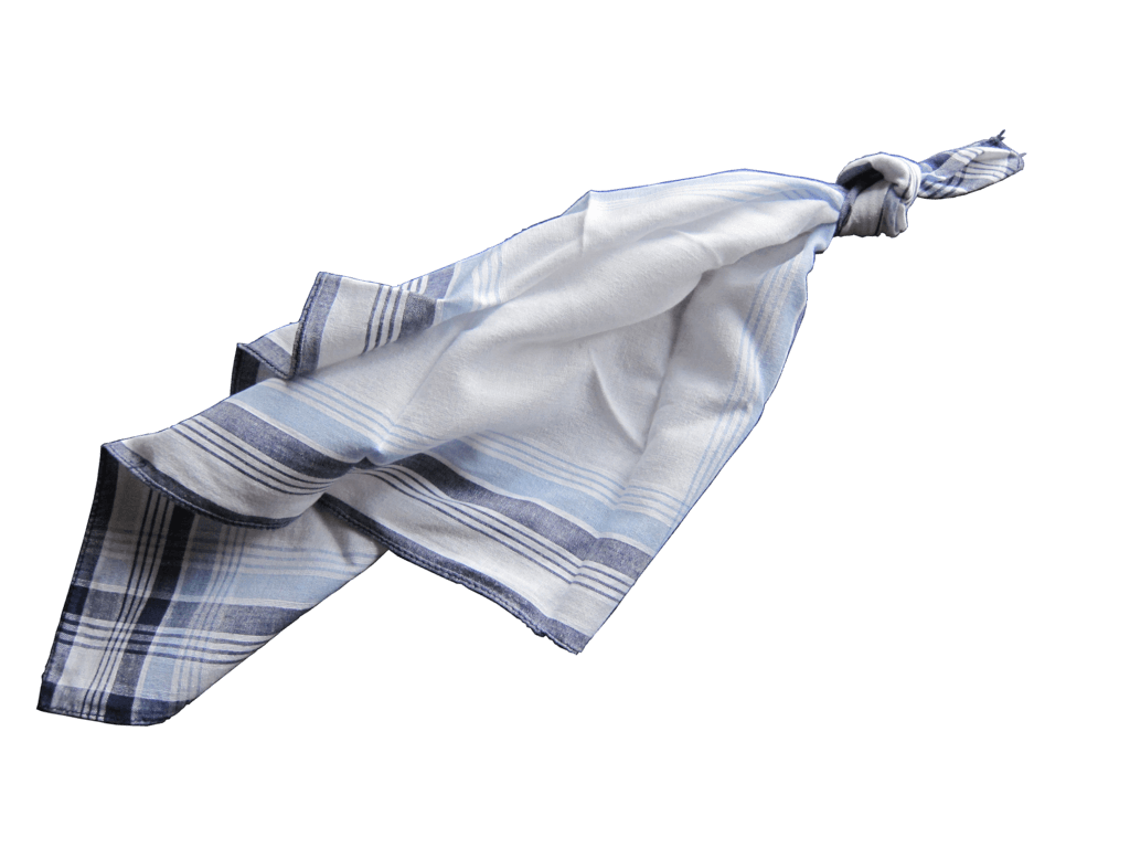 Handkerchief with one corner knotted, suggesting an improvised use of a handkerchief without a clear function. Ian Pegg, CC0, via Wikimedia Commons