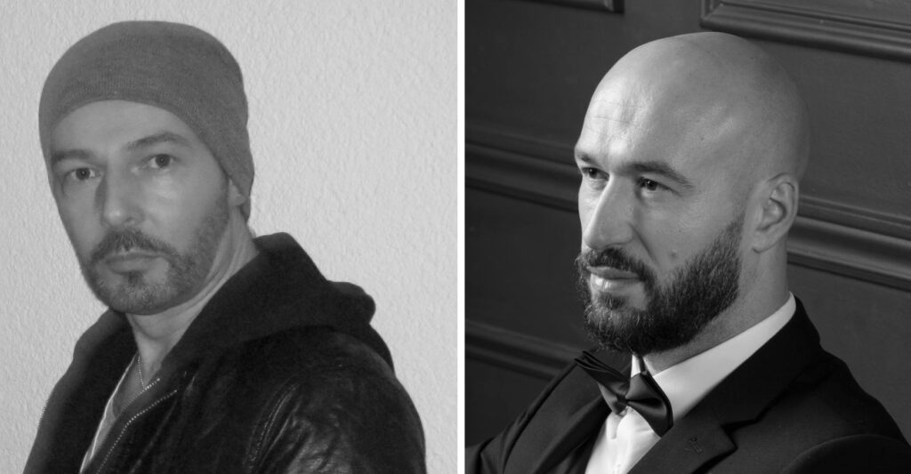 Left: the publication’s author with a short full beard. Right: a man with a medium‑length beard and an angled transition to his shaved head.